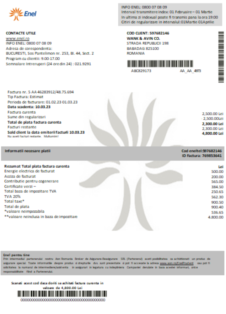 Enel electricity proof of address utility business bill SCR PSD template